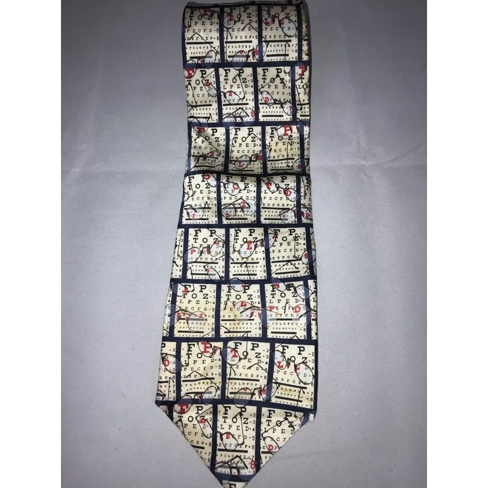 Museum Artifacts Optometrist Glasses Exam Eye Chart 100% Silk Classic Neck Tie